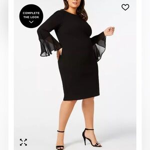 Calvin Klein Illusion Bell-Sleeve Dress size 20W Black Career Minimalist NWT